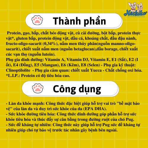 Thành phần dinh dưỡng thức ăn cho chó Pug con