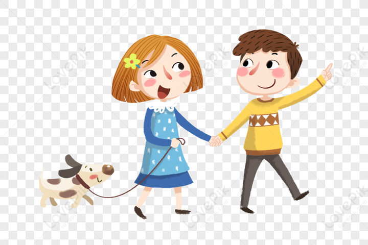 Ảnh cặp đôi chó đáng yêu cùng đi dạo trên đường phố, thể hiện sự đồng hành và gắn kết.