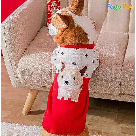 Áo len đỏ ấm áp với họa tiết gấu dễ thương dành cho chó Corgi