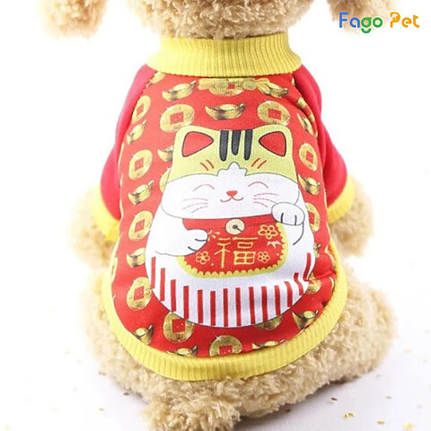 Áo thun có tay in hình mèo thần tài may mắn cho Corgi