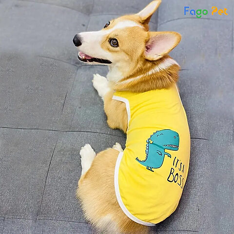 Áo thun cotton đơn giản màu hồng, tạo sự thoải mái cho chó Corgi