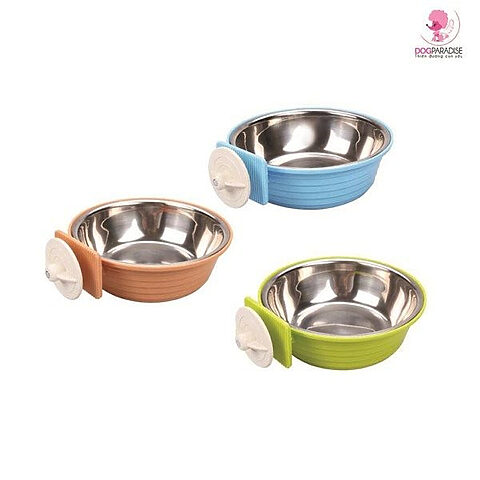 Bát ăn đơn gắn chuồng cho chó Poodle bằng kim loại