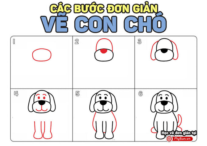 bé tập tô con chó Beagle với các bước vẽ đơn giản từ đầu đến chân