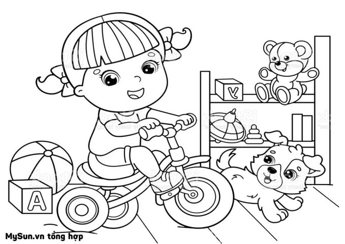 bé tập tô con chó cùng em bé