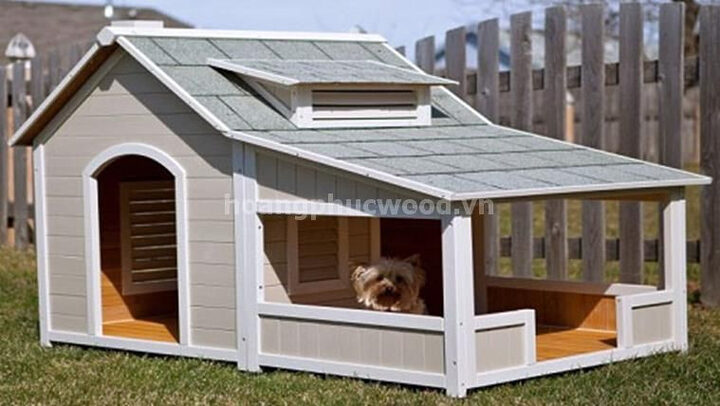 nhà gỗ cho chó mèo mẫu số 5 có hai cửa và sân phơi
