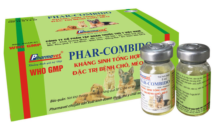 Phar-Combido: Kháng sinh tổng hợp đặc trị bệnh nhiễm khuẩn tiêu hóa và hô hấp cho chó.
