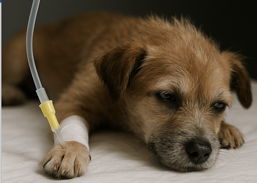 Chó đang được truyền dịch