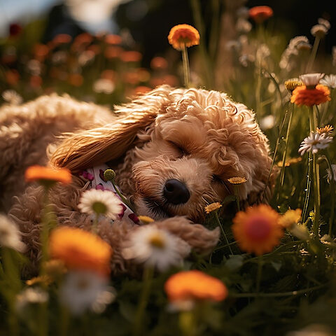 Poodle đáng yêu đang say giấc nồng