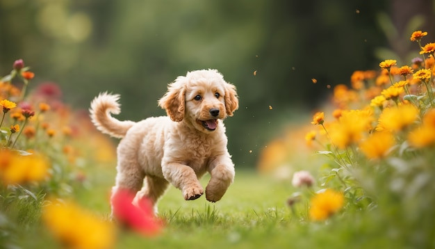 Poodle xinh xắn giữa vườn hoa khoe sắc