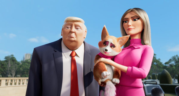 Tổng thống Mỹ Donald Trump và phu nhân thăm Hoàng gia Anh trong hoạt hình chú chó hoàng gia