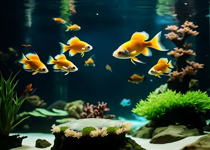 cá bảy màu bơi trên mặt nước